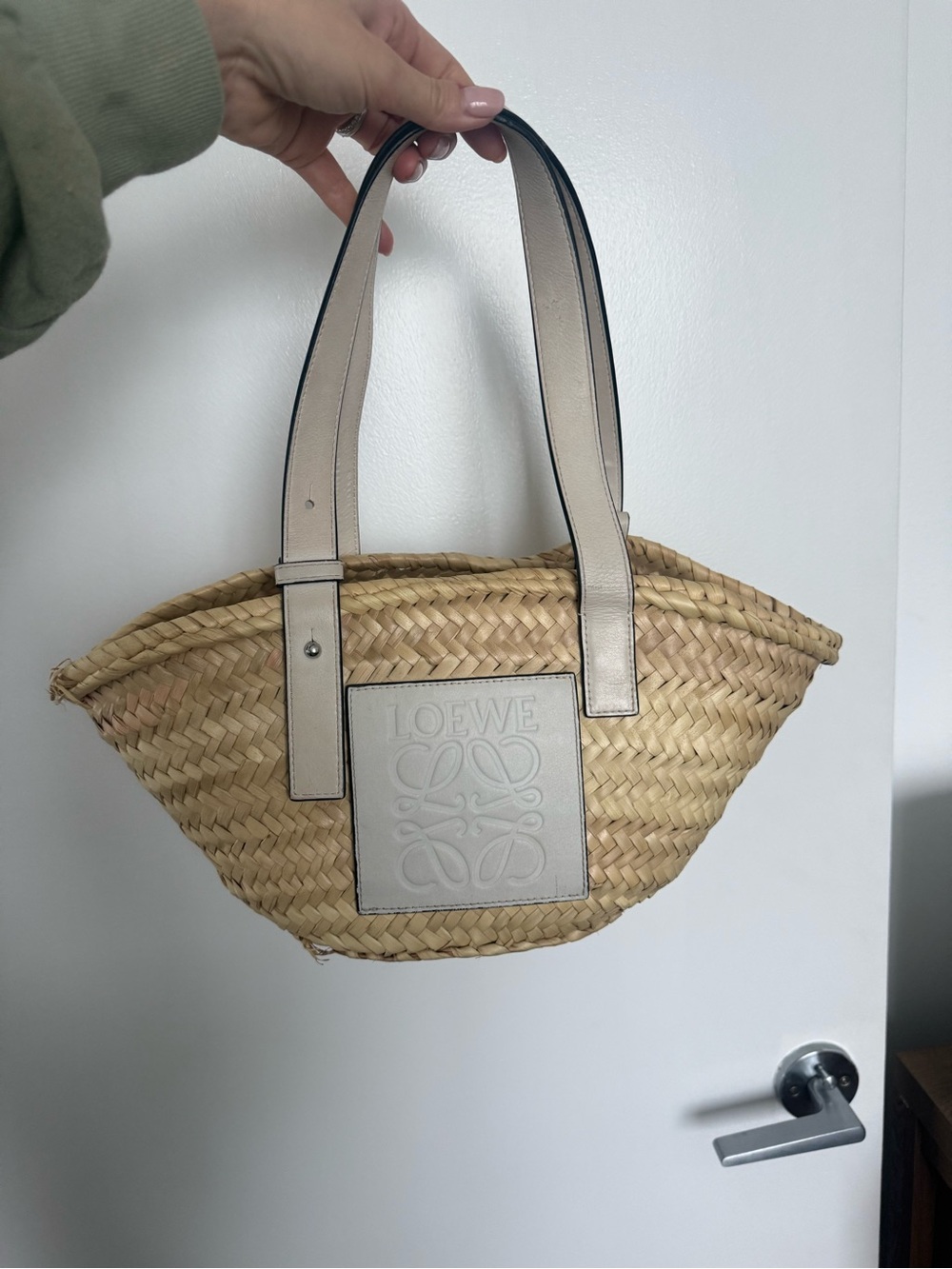 Loewe Natural Straw Tote with Silver Leather Trim - Picture 7 of 7